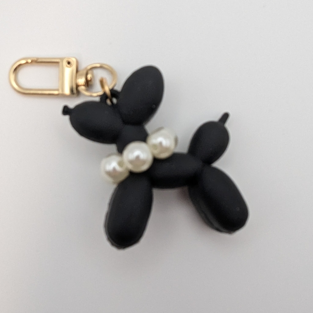 Black Balloon Dog Bagcharm/ Keychain with Pearls